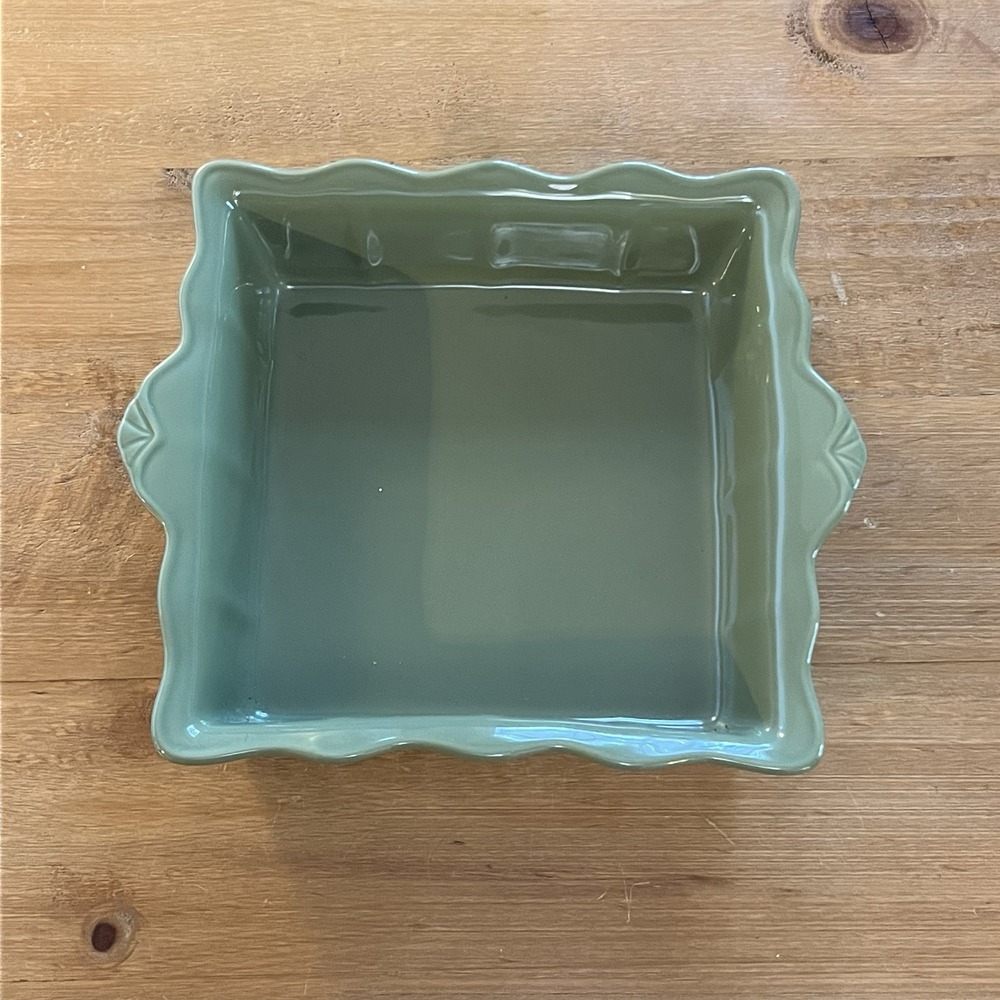 Princess House Pavillion Green Ceramic Square Baking Serving Dish 8 x 8 Inches